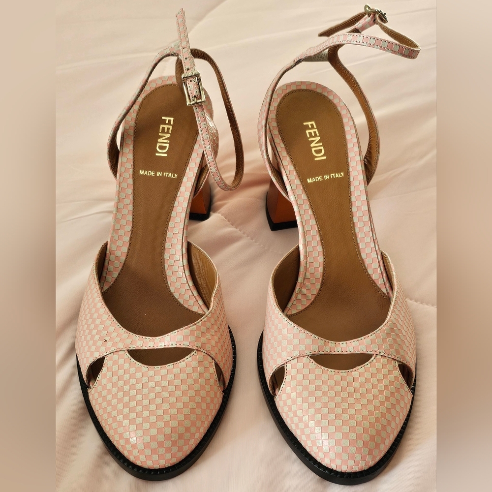 Fendi Women's Checkered Leather Block Heels, Italian Size 39